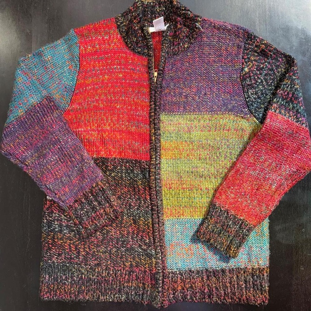 Multicolored patchwork knit sweater